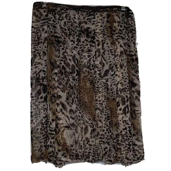 Talbots Skirt Womens 12 Brown Silk Cheetah Mid Length Modest Career Light Skirt - Picture 1 of 2